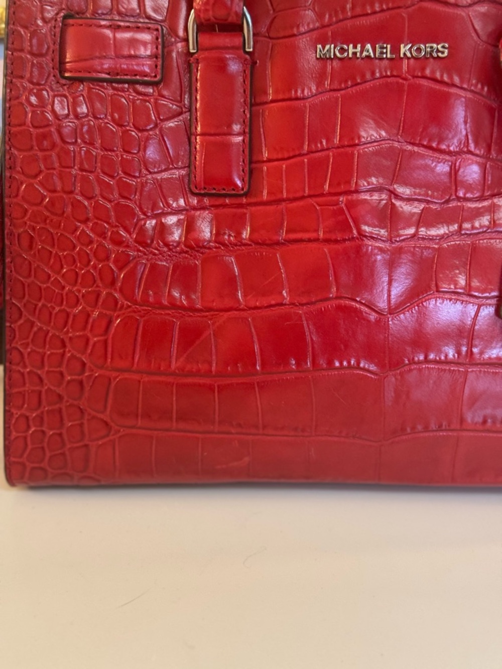 ❤️ MICHAEL KORS DILLON RED MEDIUM LEATHER CROCO EMBOSSED SATCHEL! - Picture 14 of 15